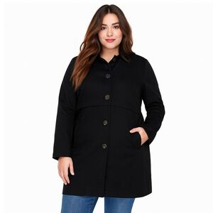 Classic Black Button-Front Trench Coat Jacket Stylish Mid-Length Lightweight